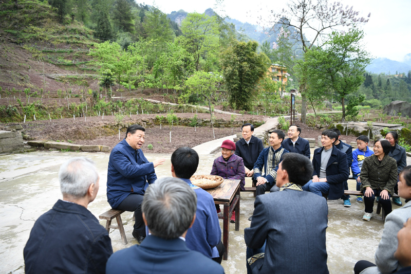 2019年4月15日至17日，中共中央總書記、國家主席、中央軍委主席習近平在重慶考察，並主持召開解決“兩不愁三保障”突出問題座談會。這是4月15日下午，習近平在石柱土家族自治縣中益鄉華溪村同村民代表、基層干部、扶貧干部、鄉村醫生等圍坐在一起，共話脫貧攻堅。新華社記者 謝環馳 攝